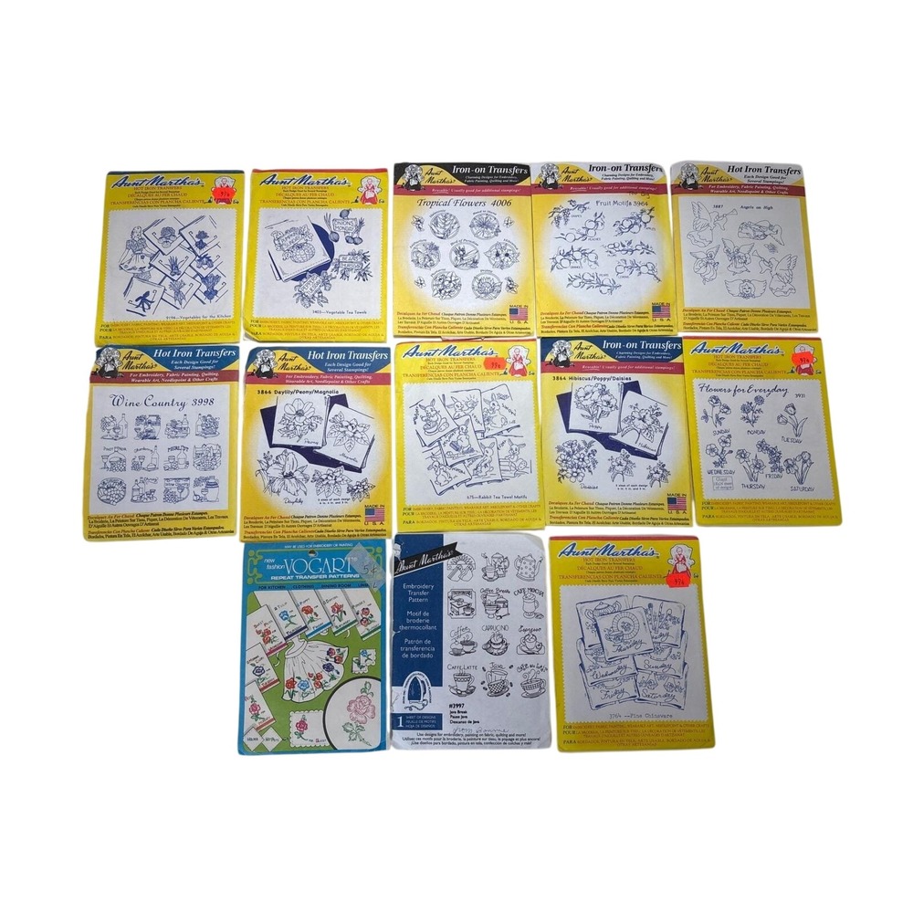 Vintage Aunt Martha's Vogart Hot Iron Transfer Patterns Lot Day of Week 13pc